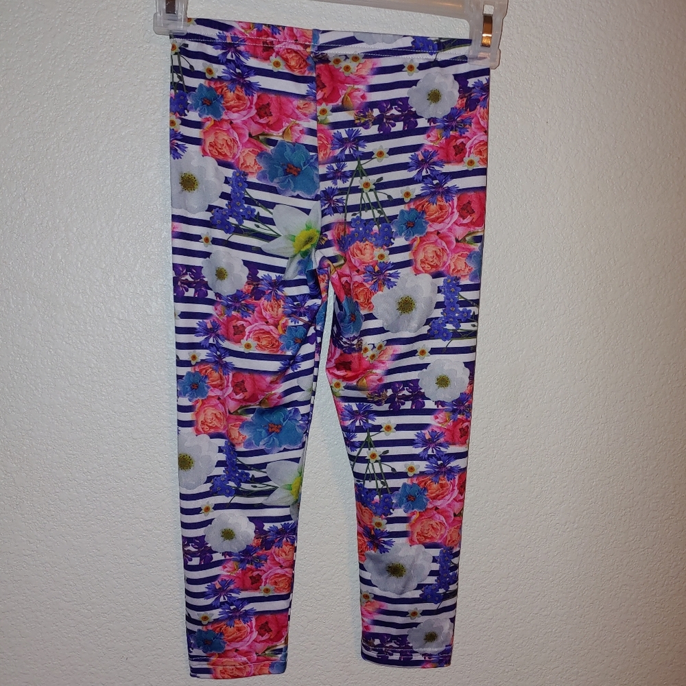 Faded Glory Girls floral striped cropped leggings